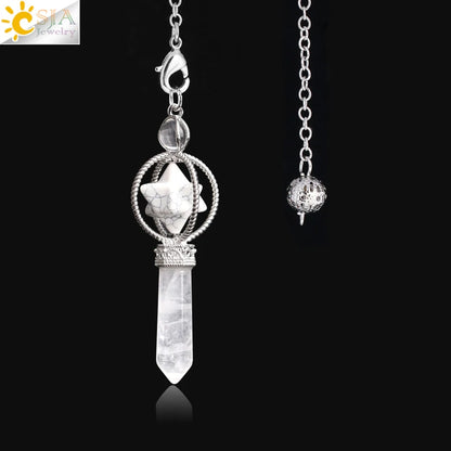 CSJA Esoterik Kristallpendel für Wünschelpen, Weissagung, Pendel, Merkaba, Naturstein-Anhänger, klarer Quarz, rote Bronze, G930