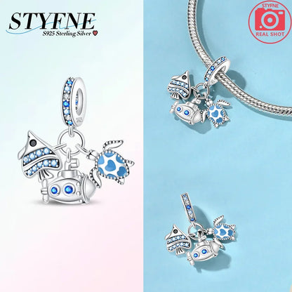 Charm-Charm aus 925er-Sterlingsilber, polychromatischer Zirkon, Sternschildkröte, Seestern-Charms, passend für Original-Armbänder, edler Schmuck, Weihnachtsgeschenk