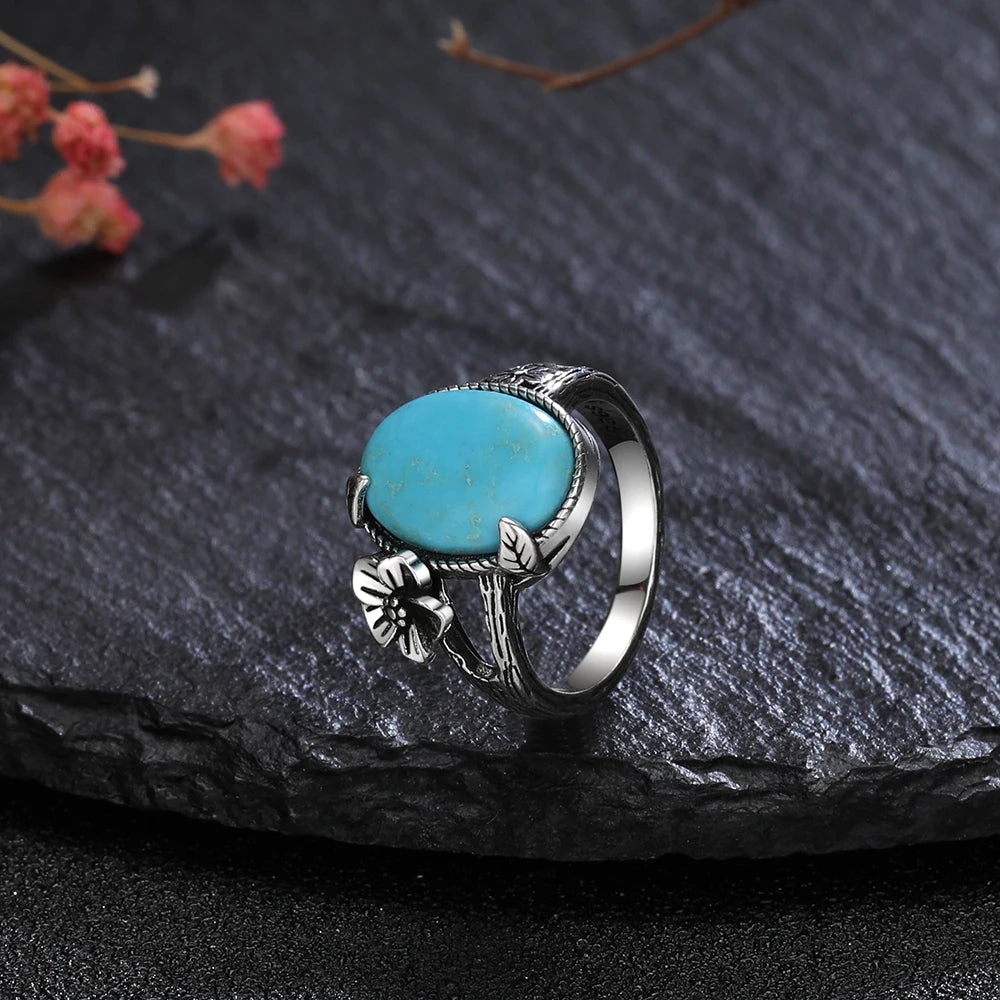Vintage S925 Silber Ring Natürliche Türkis Ringe Luxus Schmuck Party Jahrestag Geburtstag Geschenk für Frauen Mann