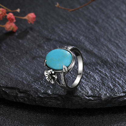 Vintage S925 Silber Ring Natürliche Türkis Ringe Luxus Schmuck Party Jahrestag Geburtstag Geschenk für Frauen Mann