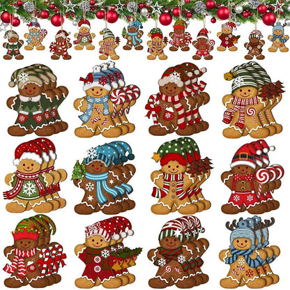 12/24 Stück Lebkuchenmann Holzornamente Weihnachtsbaum hängende Anhänger 2025, Weihnachtsfeier, Heimdekoration, Kinder, DIY-Geschenkanhänger