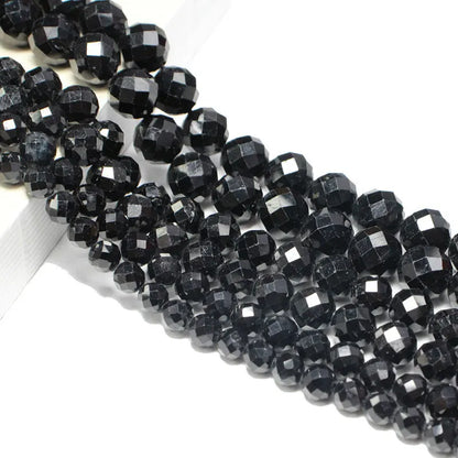 Feiner 100 % Naturstein, facettierter schwarzer Turmalin, runde Edelstein-Abstandsperlen für Schmuckherstellung, DIY-Armband, Halskette, 6/8/10 mm