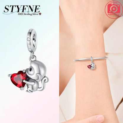Exquisite Charms aus 925er Silber, Sika-Hirsch, Elch, Leopard, Löwe, Affe, Perlen, passend für Original-Charm-Armbänder, Mode-Anhänger, Geschenk