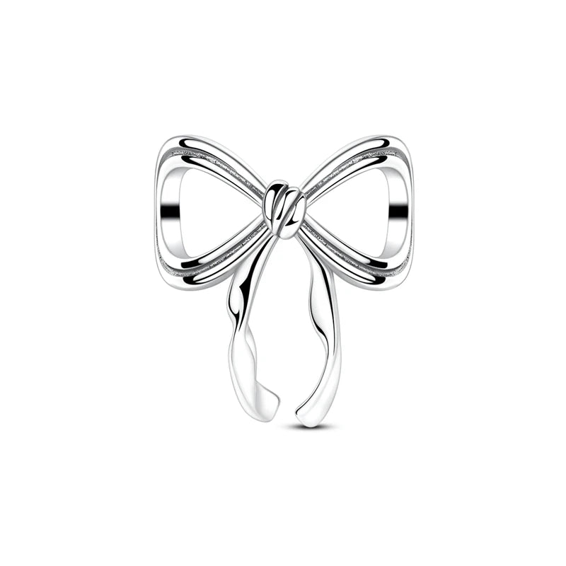 Romantische Schleifenperlen aus 925er-Sterlingsilber und herzförmiger, unendlicher baumelnder Charm, passend für Armbänder, schöne Schmuck-Accessoires, Geschenke