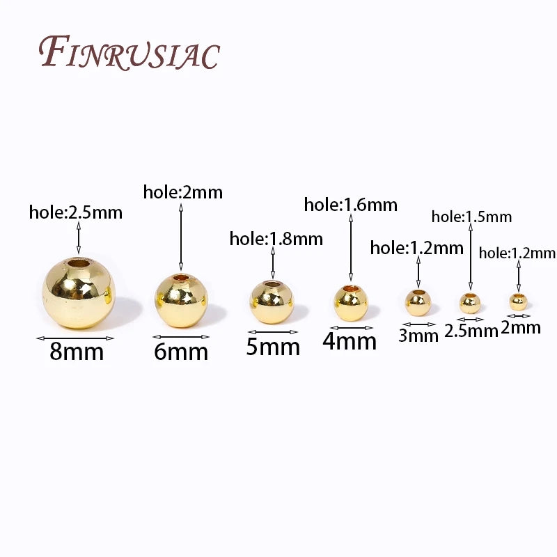 18K vergoldete Perlentrenner 2/2,5/3/4/5/6/8MM Metall glatte runde nahtlose Perlen Abstandshalter Perle für DIY Schmuckherstellung Zubehör