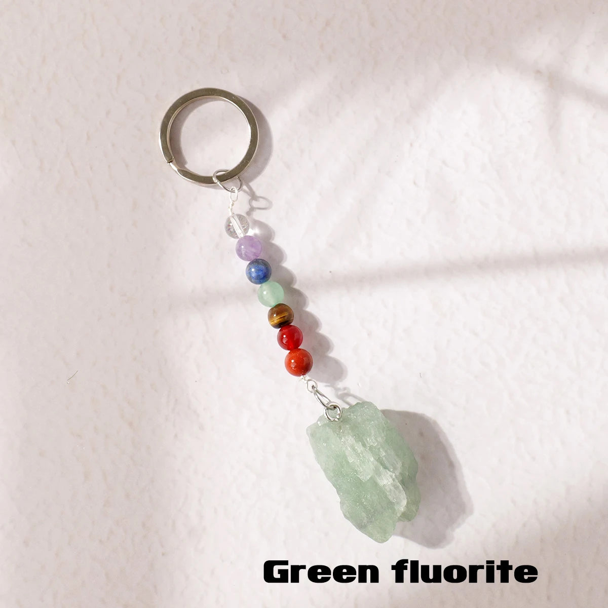 1 Stück natürlicher Kristall-Schlüsselanhänger mit sieben Chakra, Kristall-Rohstein-Anhänger, handgefertigter Schmuck, Festival-Geschenk