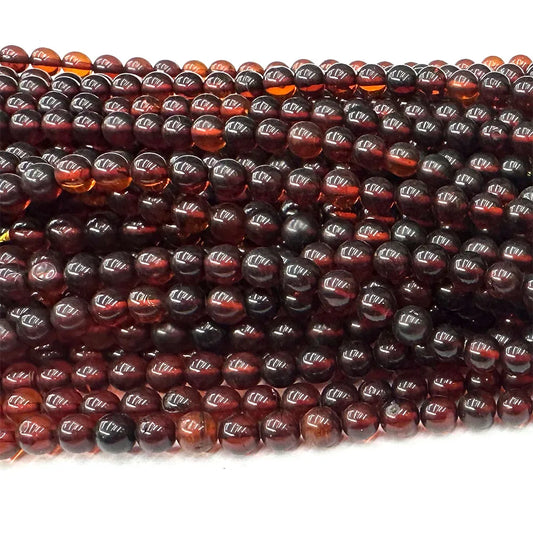 Veemake Natürlicher roter Blut-Bernstein, rund, lose, kleine Perlen für die Schmuckherstellung, Edelsteine, DIY-Halskette, Armbänder, Ohrringe 08469