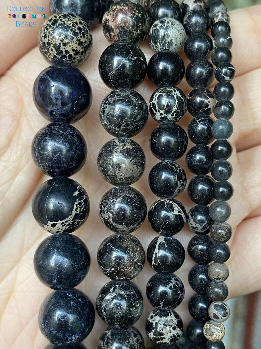 Natürliche Stein Perlen 6 8 10 12mm Schwarz Gold Farbe Linie Achate Runde Perlen Für Schmuck Machen DIY handgemachte Armband Halskette 15''