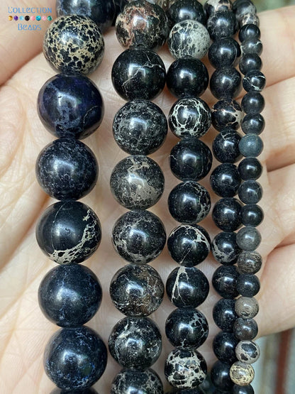 Natürliche Stein Perlen 6 8 10 12mm Schwarz Gold Farbe Linie Achate Runde Perlen Für Schmuck Machen DIY handgemachte Armband Halskette 15''