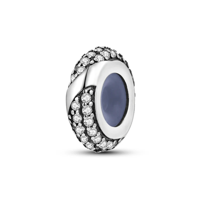 Silber-Charm, 925er-Sterlingsilber, Clip-Charms, Sicherheitsketten-Charm, CZ-Pavé, runde Clip-Perlen, passend für Original-Armbänder, Schmuckherstellung