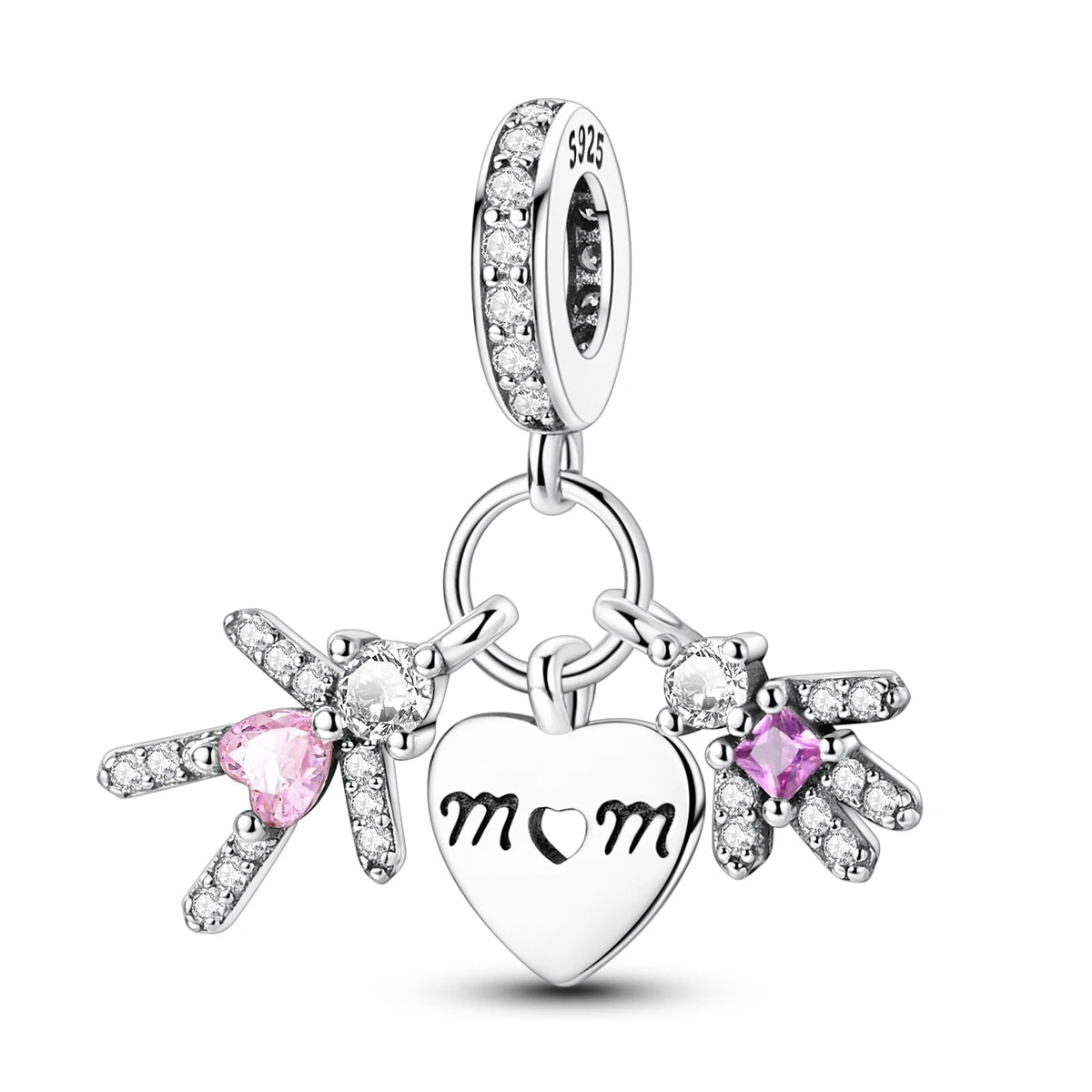 925 Sterling Silber Original Charms Perle CZ Zirkon Liebe Mama Rosa Herz Anhänger Passend für Armband DIY Damen Schmuck Geschenk für Freundin