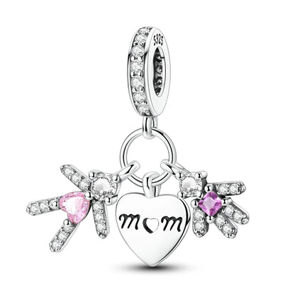 925 Sterling Silber Original Charms Perle CZ Zirkon Liebe Mama Rosa Herz Anhänger Passend für Armband DIY Damen Schmuck Geschenk für Freundin