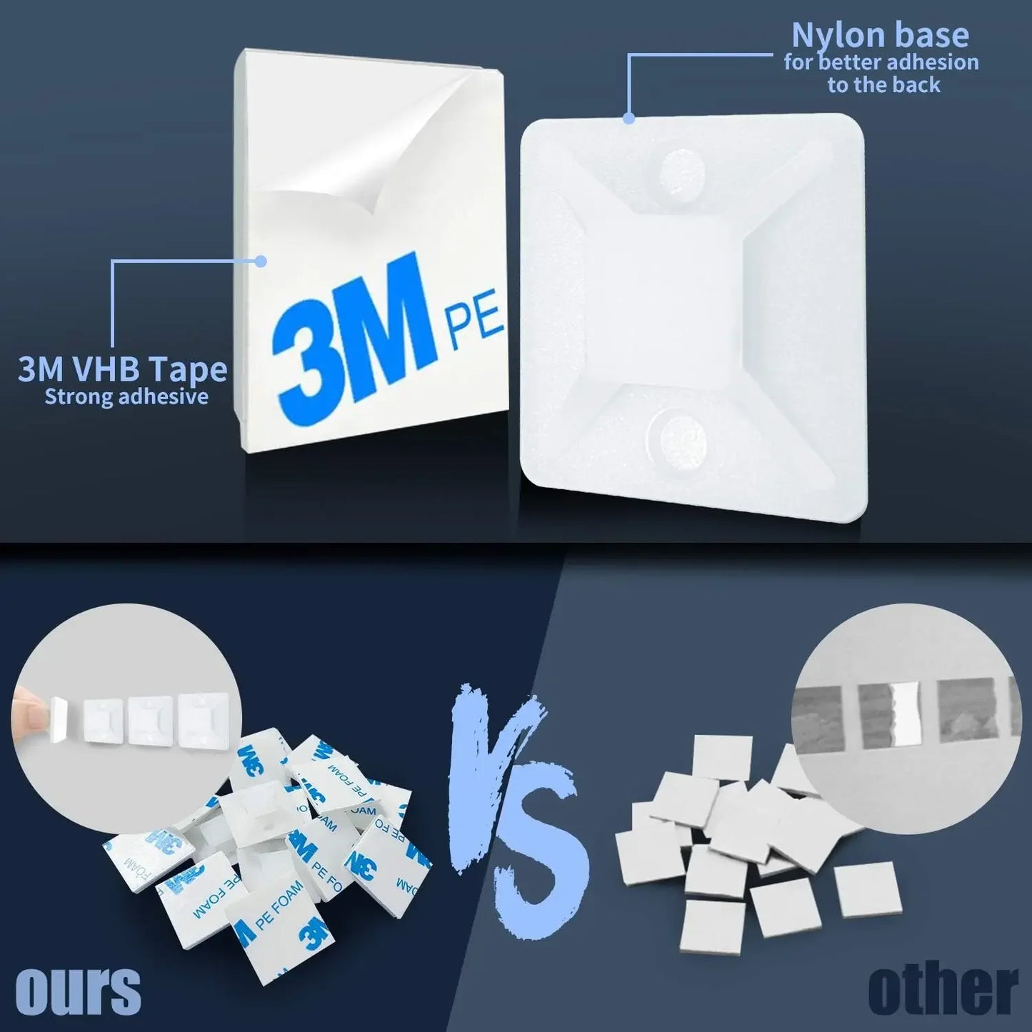 Selbstsichernder Kunststoff-Nylon-Kabelbinder + Nylon, quadratisch, 3 m, selbstklebender Draht, Reißverschluss, fester Sitzhalter, Kabelbinder-Montagebasis