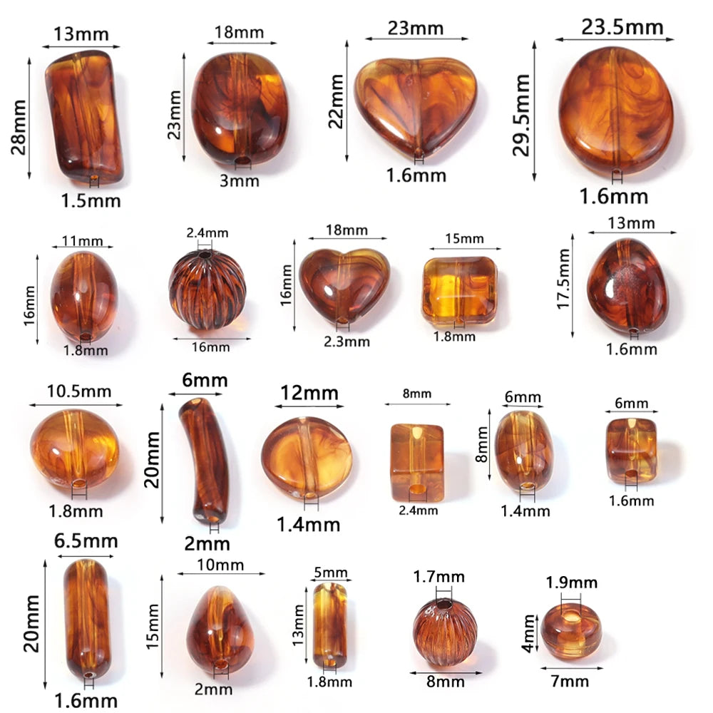 10-100 Teile/los Unregelmäßige Bernstein Acryl Perlen Kürbis Runde Disc Herz Form Lose Spacer Perlen Für Schmuck Machen DIY zubehör