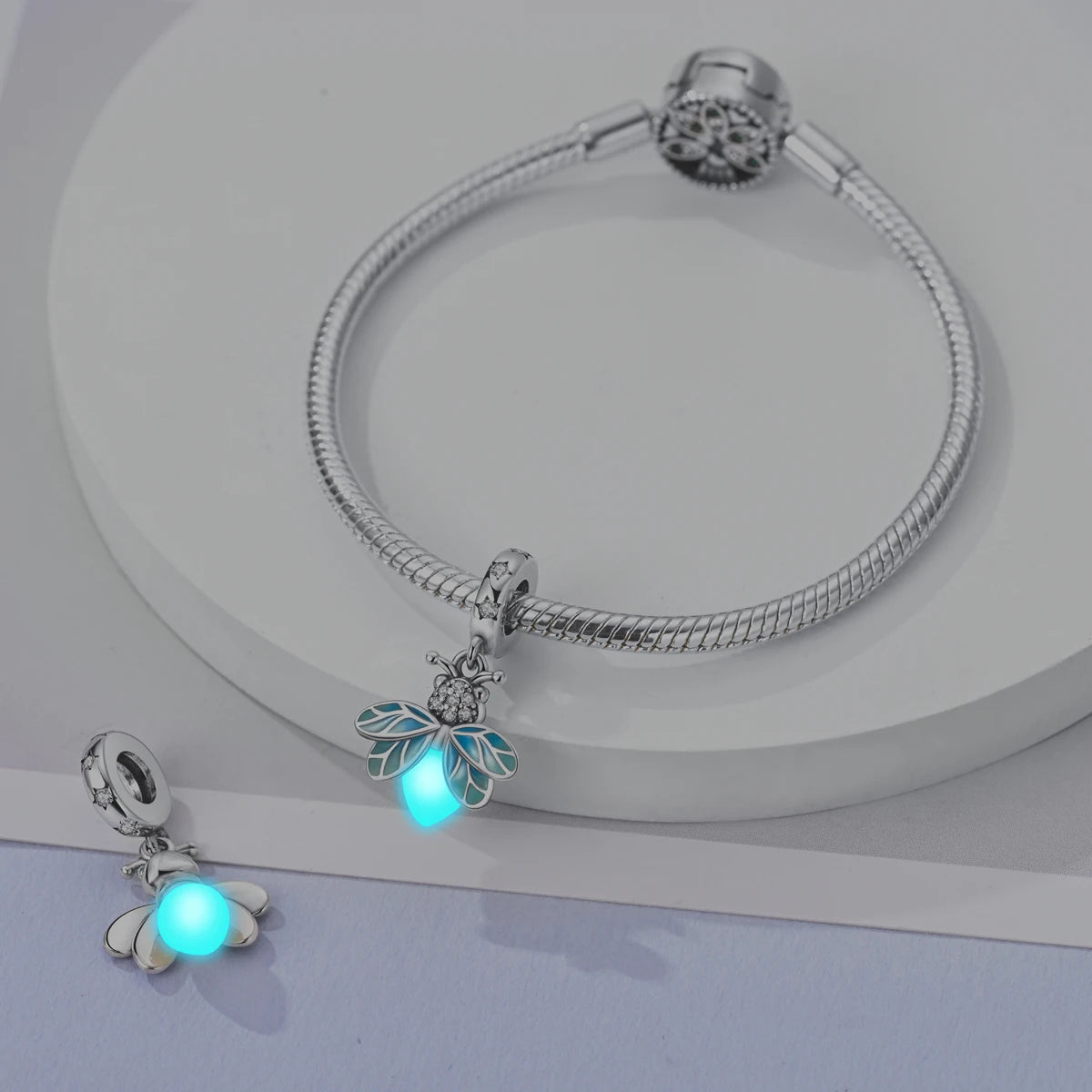 Original 925er Silber-Charm-Perlen, leuchtender, leuchtender Glühwürmchen-Schmetterlings-Anhänger, passend für Armbänder, Charm-Herstellung von Schmuck