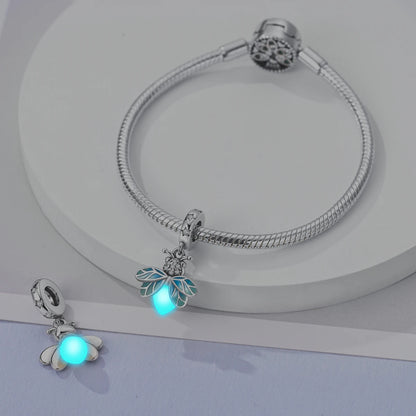 Original 925er Silber-Charm-Perlen, leuchtender, leuchtender Glühwürmchen-Schmetterlings-Anhänger, passend für Armbänder, Charm-Herstellung von Schmuck