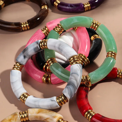 Vintage Chunky Bamboo Elbow Acrylic Bracelets for Women Men Rock Punk Stretch Large Curved Tube Stacking Bangle Couple Jewelry Gifts