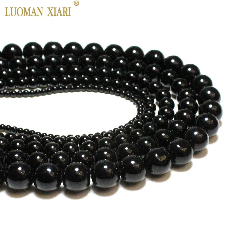 Großhandel Schwarz Onyx Achat Runde Naturstein Perlen Für Schmuck Machen DIY Armband Halskette Charms 4/6/8/10/12/mm Strang 15''