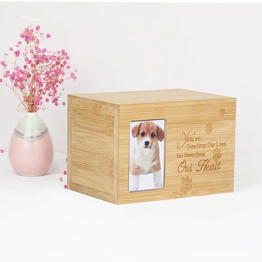 Haustier-Urnen für Hunde, Asche, elegante, geschenkbare Haustier-Gedenkbox mit Bilderrahmen, sichere Erinnerungsurne aus Holz für Haustiere