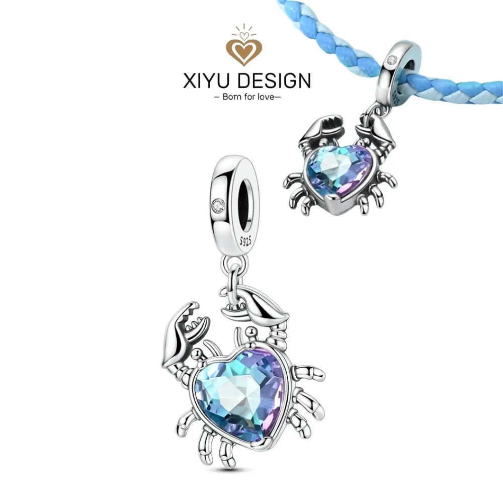 Charms-Anhänger aus 925er-Sterlingsilber mit blauen Ozean-Serie, passend für das DIY-Armband der Marke, Damenschmuck, Geschenke für Freundin