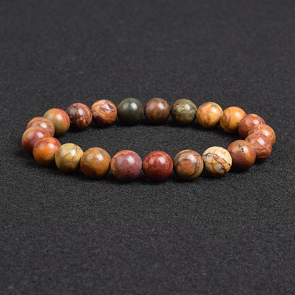Genuine natural stone bracelet: Apatite, Lapis Lazuli, Agate, Crystal, Tiger's Eye. High-quality gemstone bead bracelet. Men's jewelry bangle.