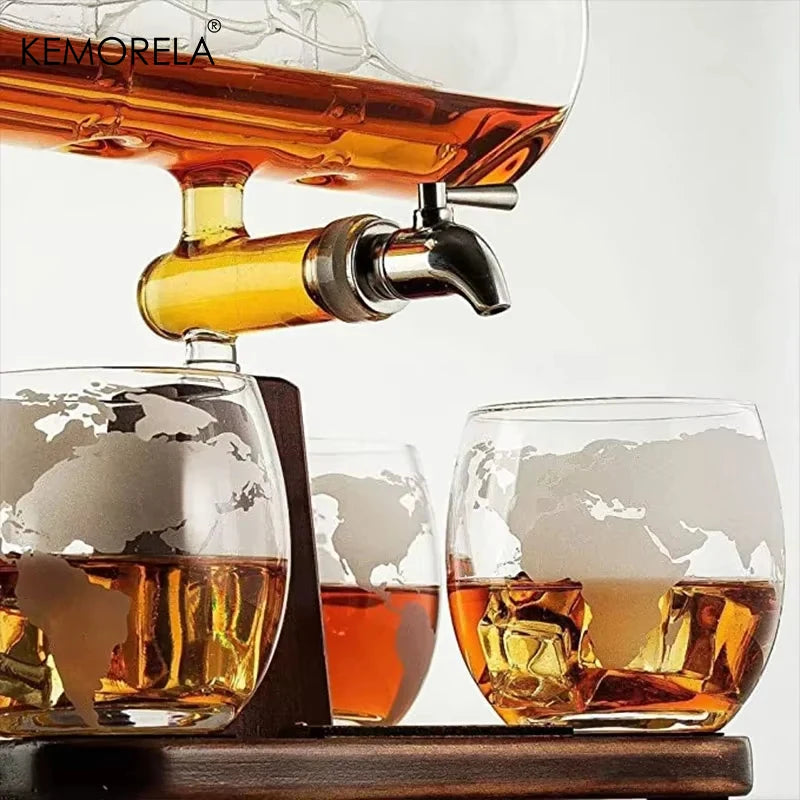 Kemorela 1 Set kreative antike Bootsform Dekan ter Rotwein Whisky Glas Dekan ter 1 Halterung 1 Dekan ter 4 Tasse Kombination sset