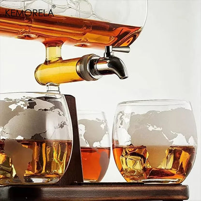 Kemorela 1 Set kreative antike Bootsform Dekan ter Rotwein Whisky Glas Dekan ter 1 Halterung 1 Dekan ter 4 Tasse Kombination sset