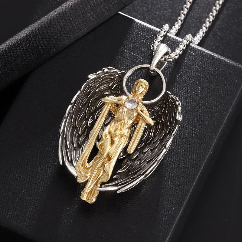 Vintage Gothic Totenkopf Jesus Kreuz Anhänger Halskette Katholischer Schmuck für Männer Punk Religiöse Amulett Halskette