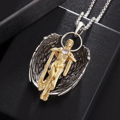 Vintage Gothic Totenkopf Jesus Kreuz Anhänger Halskette Katholischer Schmuck für Männer Punk Religiöse Amulett Halskette