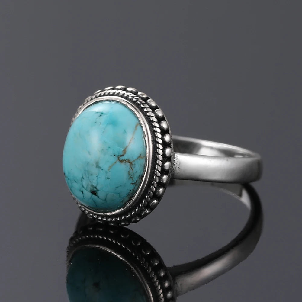 Vintage S925 Silber Ring Natürliche Türkis Ringe Luxus Schmuck Party Jahrestag Geburtstag Geschenk für Frauen Mann
