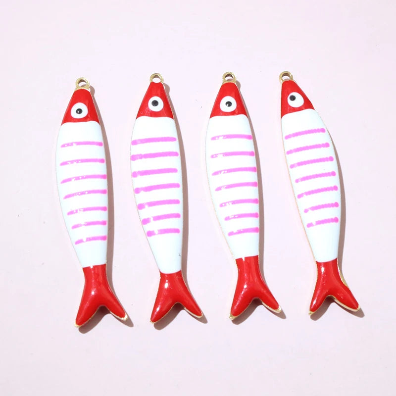 10 Stück 40x8mm Emaille Streifen Fisch Charms Anhänger Edelstahl DIY Schmuck Making Zubehör Erkenntnisse für Halsketten Ohrringe