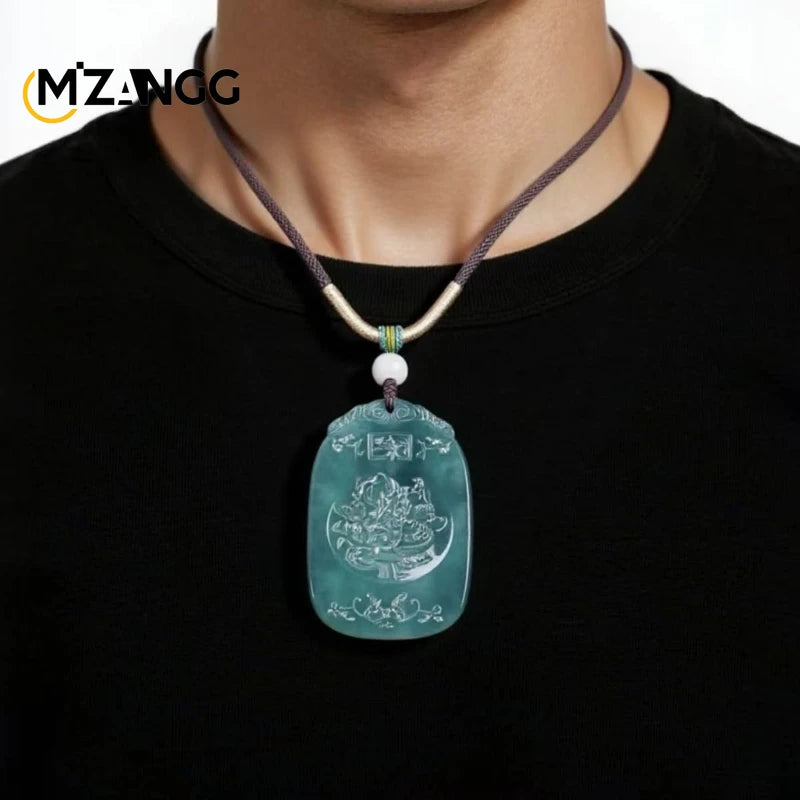 Natürlicher Jadeit-Anhänger mit blauem Wasserdrachen und Sternzeichen, modischer Charme, Eistyp-Jadeit-Halskette, festliches Geschenk für Männer und Frauen