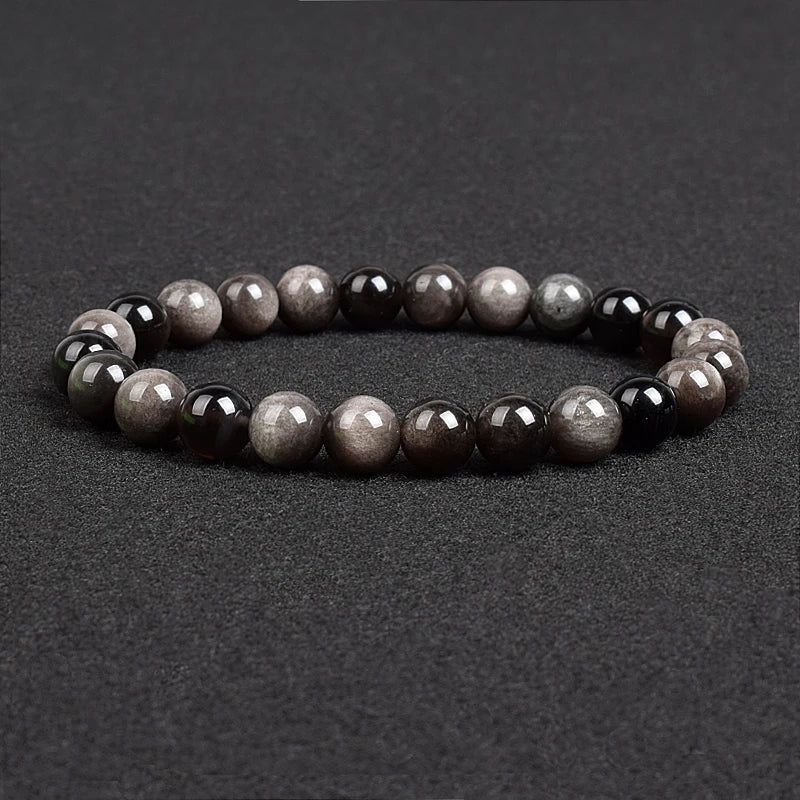 Genuine natural stone bracelet: Apatite, Lapis Lazuli, Agate, Crystal, Tiger's Eye. High-quality gemstone bead bracelet. Men's jewelry bangle.
