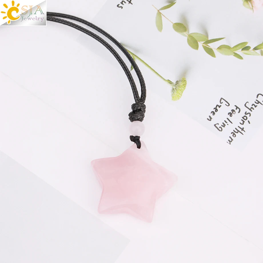 Heilende Stern Kristall Halskette Naturstein Anhänger Tigerauge Amethyst Rosenquarz Schwarz Obsidian Halsketten für Männer Frauen H301