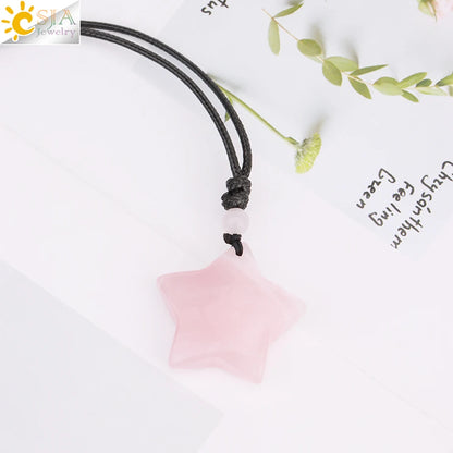 Heilende Stern Kristall Halskette Naturstein Anhänger Tigerauge Amethyst Rosenquarz Schwarz Obsidian Halsketten für Männer Frauen H301