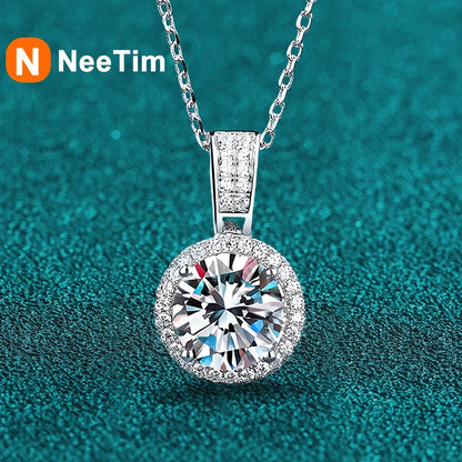 NeeTim 2 Karat Moissanit Halskette für Frauen, 100 % Sterling S925 Silber mit Weißgold vergoldet, Labordiamant-Schmuck, Hochzeitsanhänger