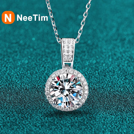 NeeTim 2 Karat Moissanit Halskette für Frauen, 100 % Sterling S925 Silber mit Weißgold vergoldet, Labordiamant-Schmuck, Hochzeitsanhänger