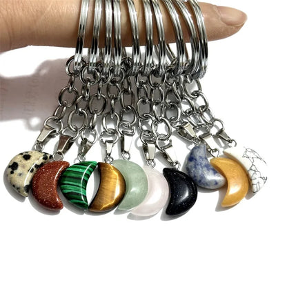 20 stücke Natürliche Raue Rohstein Kristall Quarz Schlüsselbund Frauen Männer Handtasche Hangle Auto Schlüssel Halter Raw Mineral Stein Schlüsselring schmuck