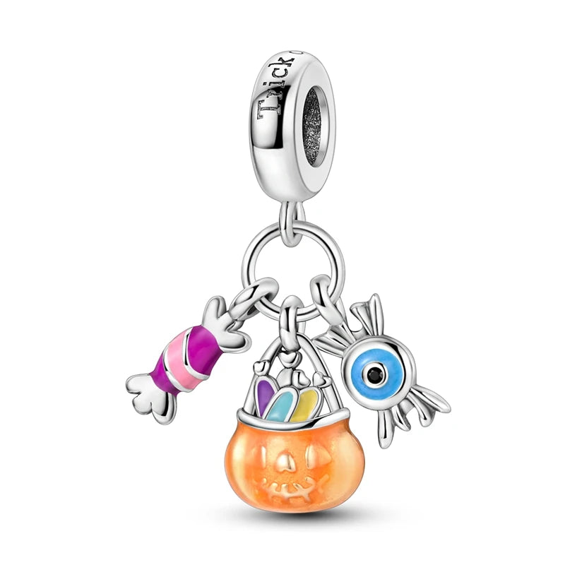 Heißer Verkauf 925er Sterlingsilber Kürbiskopfperlen & fliegende Hexe baumelnder Charm passend für Armband Halloween Anhänger Zubehör Geschenke
