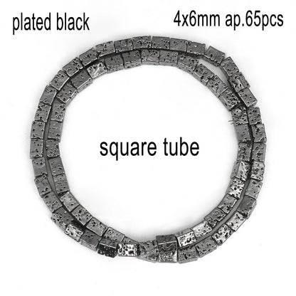 Schwarze vulkanische Lavagesteinperlen, Mineralperlen, Charms, Rohrwürfel, runde geometrische Formperlen für Schmuckherstellung, DIY-Armband