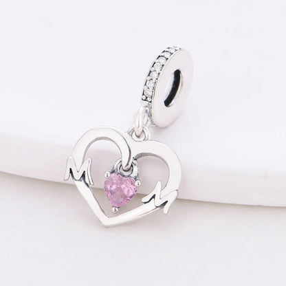 Charm-Anhänger aus 925er-Sterlingsilber mit Oktopusperlen und Stammbaum und Herz, passend für Schlangenarmband, Boutique-Halskette, rosa Anhänger, Geschenk
