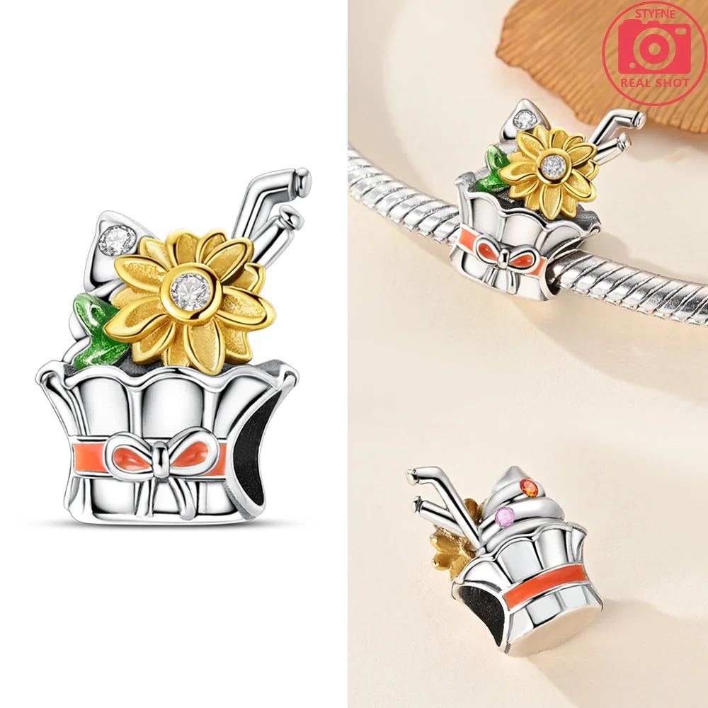 Charms aus 925er Silber, Original-Gold, exquisiter Schmetterlings-Anhänger, Ahornblatt-Herz-Perlen, passend für Armbänder, Damenschmuck, DIY-Zubehör, Geschenk