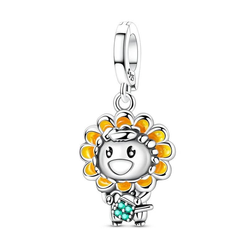 Exquisite Charm-Anhänger aus 925er-Sterlingsilber mit weißen Tigerperlen und Kaninchen-Barista-Anhänger, passend für Armbänder, niedliche Schmuck-Accessoires, Geschenke