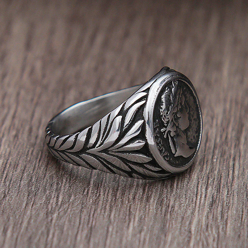 Männer Vintage Römisches Reich Caesar Ringe Edelstahl Silber/Gold Farbe Münze Caesar Kopf Signet Männer Ringe Mode Schmuck