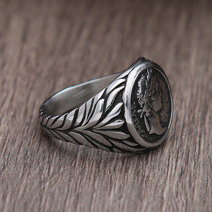 Männer Vintage Römisches Reich Caesar Ringe Edelstahl Silber/Gold Farbe Münze Caesar Kopf Signet Männer Ringe Mode Schmuck
