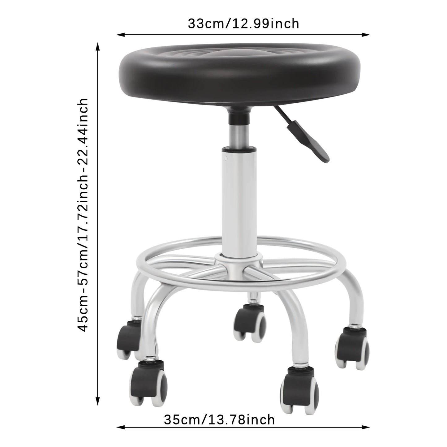 360 °   Drehbarer Barhocker, Bürohocker mit Rollen, Drehstuhl Höhenverstellbar 45-57 cm, Tragfähigkeit 150 kg