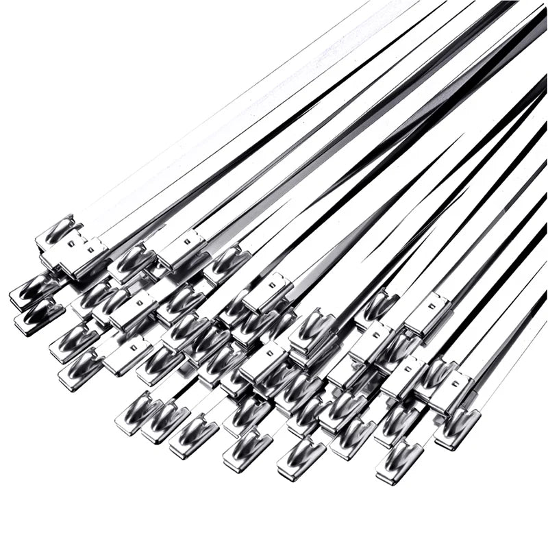 7,9 mm Kabelbinder aus Edelstahl 304, robuste, selbstsichernde Kabelbinder aus Metall für die Verkabelung von Kabelbällen im Freien
