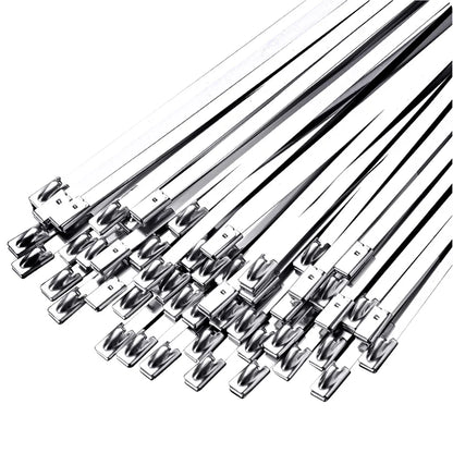 7,9 mm Kabelbinder aus Edelstahl 304, robuste, selbstsichernde Kabelbinder aus Metall für die Verkabelung von Kabelbällen im Freien