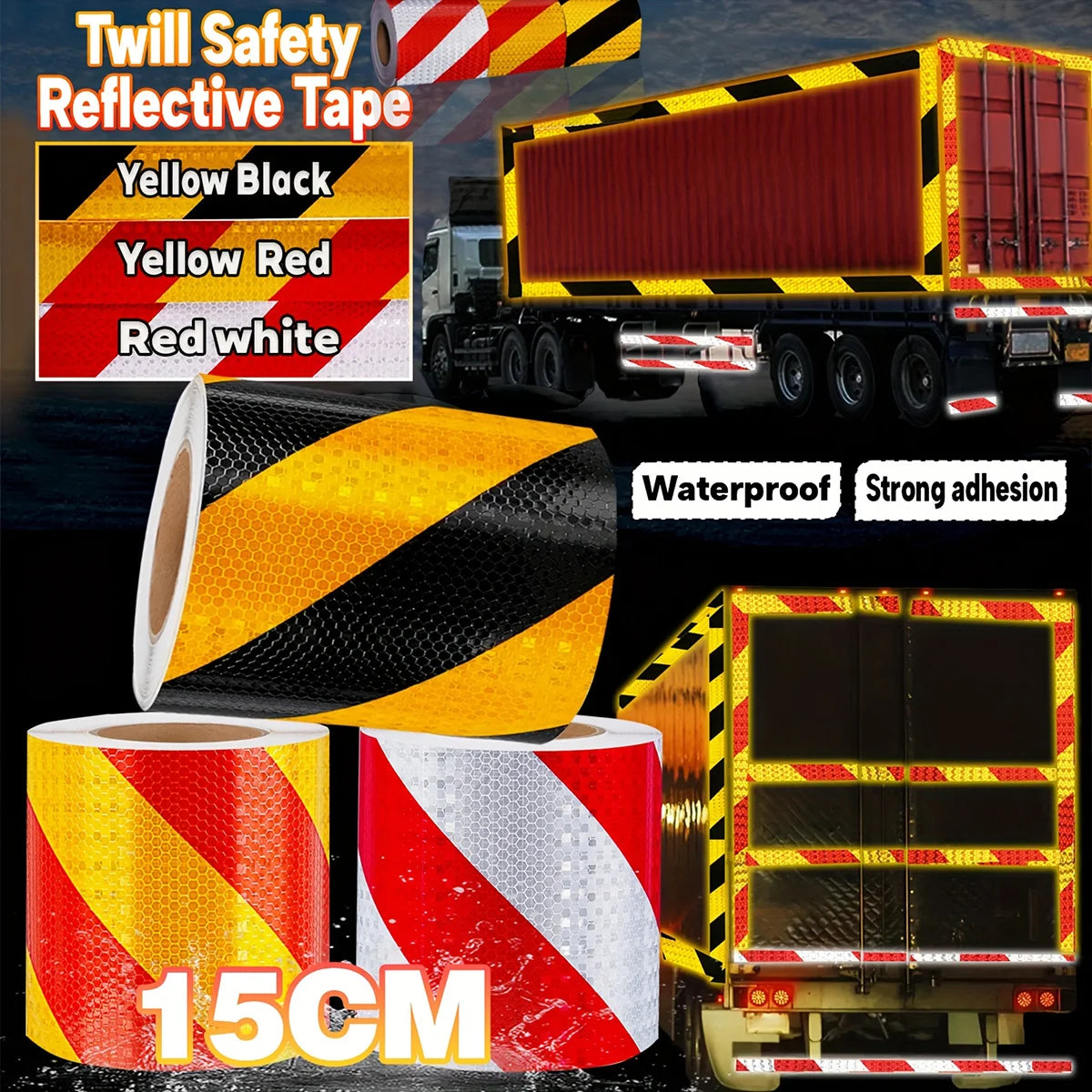 Reflektierendes Twill-Klebeband, hohe Sichtbarkeit, selbstklebender Sicherheitswarnaufkleber, Auffälligkeit für LKW
