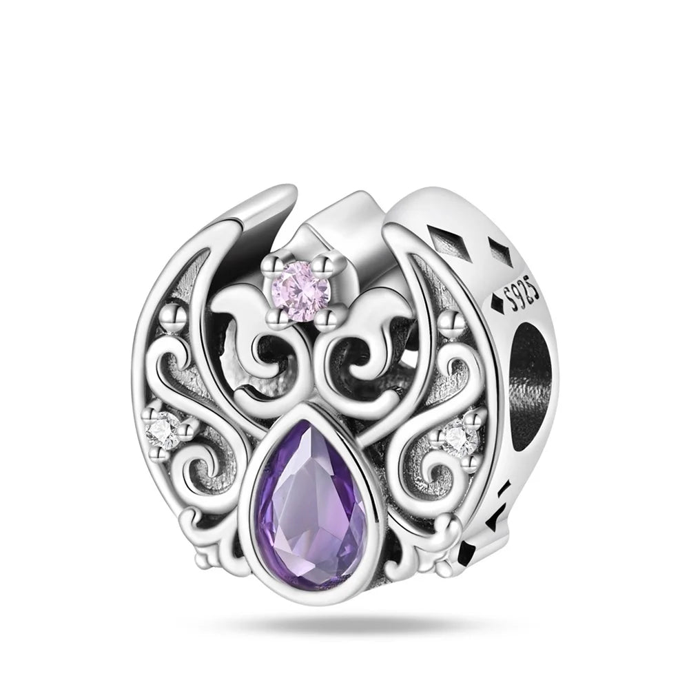Charm-Anhänger aus 925er-Sterlingsilber mit eingelegten herzförmigen Perlen und Rosen-Anhänger, passend für Schlangenarmband, Boutique-Halskette, lila Anhänger, Geschenk